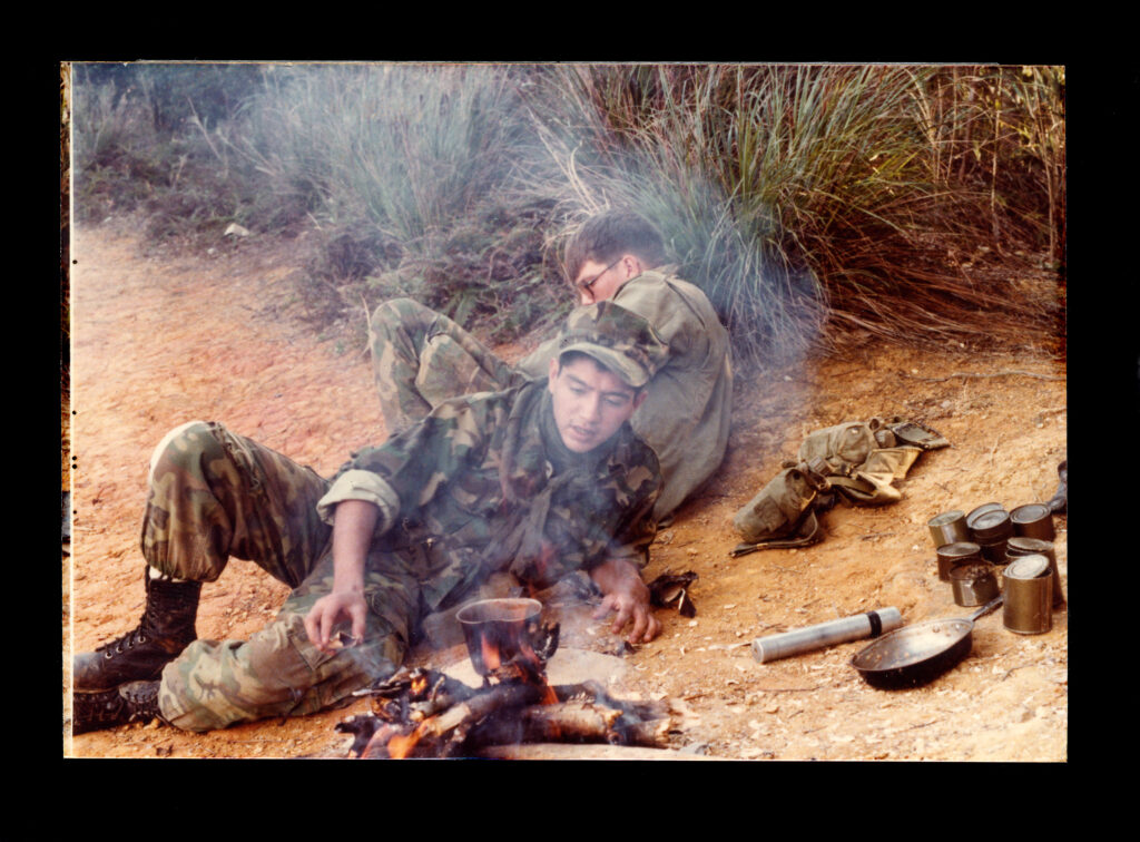 38_US marines in uniform cook in field, found photo, 5.75 x 7 inch, 2006